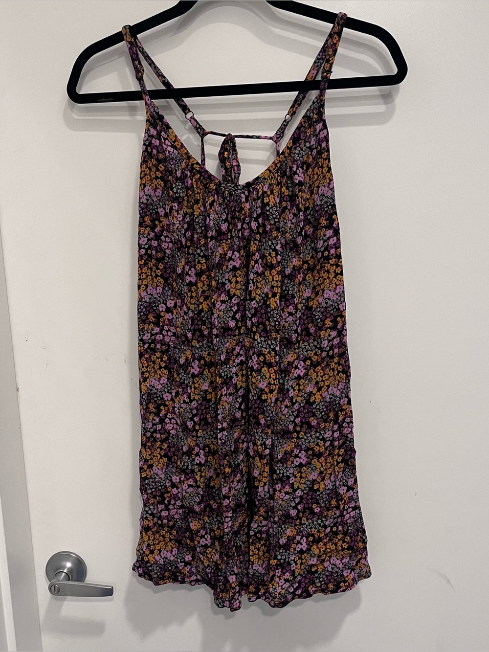 Roxy Ditsy Floral Mini Sundress Purple Orange Black Spaghetti-Strap Dress Medium